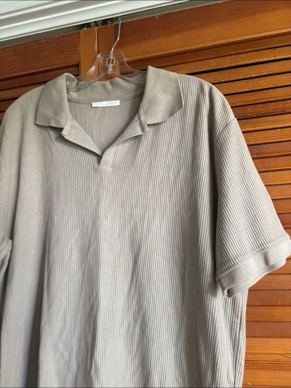 Zara Polo Ribbed Knit Short Sleeve V-Neck Casual Modern Shirt Size XL